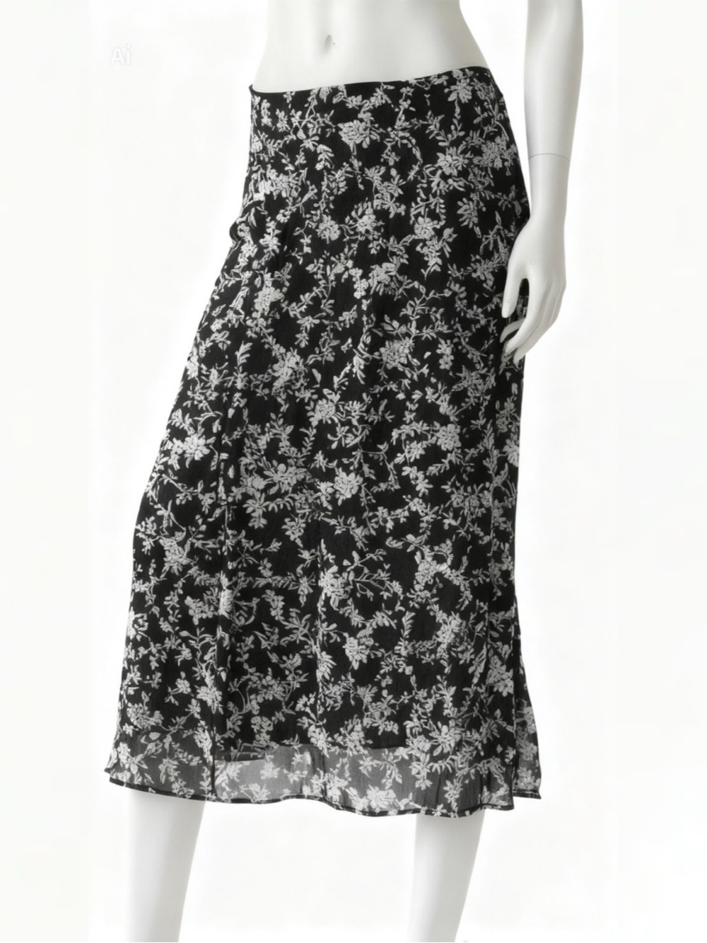 Petite Sophisticate Black & White Floral Skirt